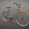 Vintage Light Green Bicycle with Brown Leather Seat and Orange Rims