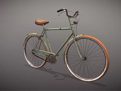 Vintage Light Green Bicycle with Brown Leather Seat and Orange Rims 3d model