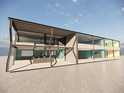Modern Detached House With Geometric Design Large Glass Windows And Contemporary Facade 3d model