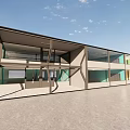 Modern Detached House With Geometric Design Large Glass Windows And Contemporary Facade