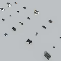 Small Electronic Components In Various Shapes Scattered On Gray Background 3d model