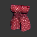 Red Strapless Dress With White Polka Dots And Ruffled Fitted Silhouette Design