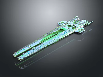 Cosmic Spacecraft Structural Part Featuring Green Blue Accents And Metallic Finish 3d model