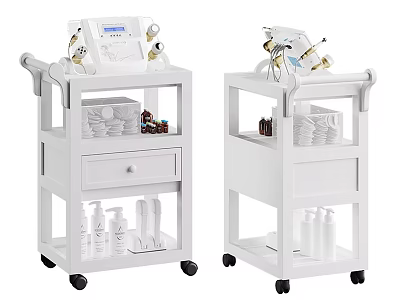 White Medical Carts With Multiple Shelves Drawers And Wheels For Medical Instruments 3d model