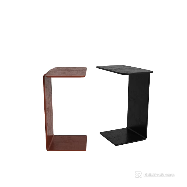 Modern Minimalist Side Tables in Brown and Black Wooden Design 3d model 