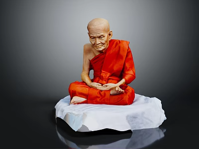 Elderly Man in Red Robe Sitting Cross-Legged on White Cushion Against Gray Background 3d model