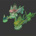 Colorful Decorative Fish Figures with Vibrant Fins Spikes and Multicolored Bodies