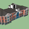 Red Brick Multi Story Office Building With Tower Structure And Arched Entrance