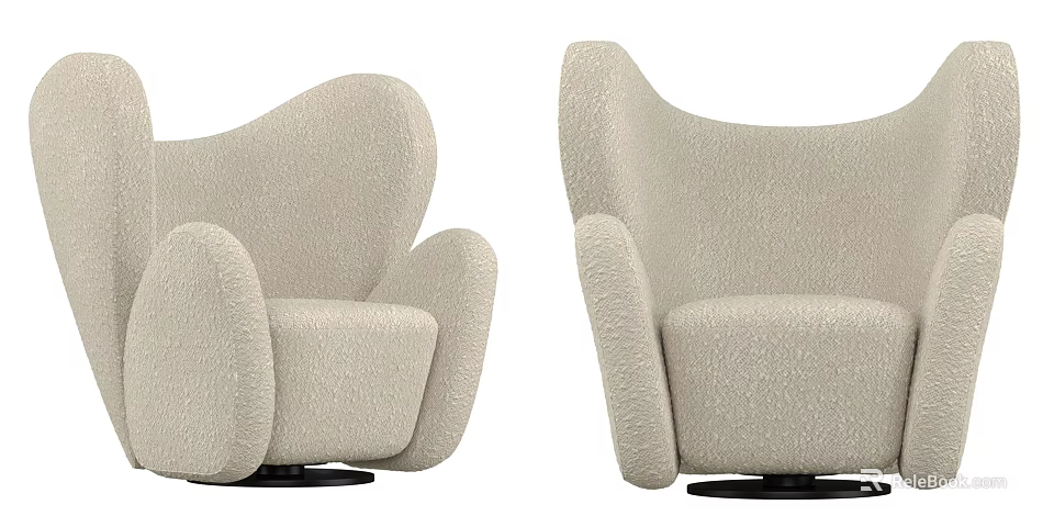 Beige Modern Single Sofa With Curved Back And Black Round Base 3d model