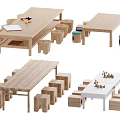 Wooden Kids Table with Matching Stools Different Styles for Study and Play Activities 3d model