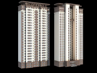 Modern High Rise Residential Building With White Brown Exterior Large Windows And Top Design 3d model