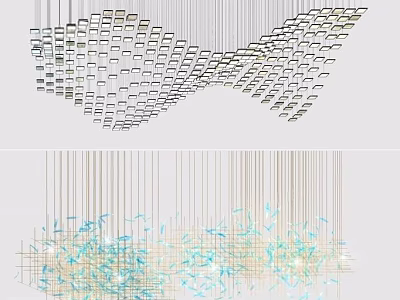 Modern Geometric Chandelier With Grid Square Design And Hanging Blue Green Elements 3d model