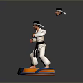 Karate Character in White Uniform Black Belt on Yellow Base With Multiple Heads Above