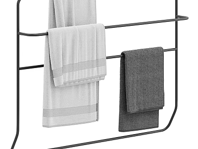 Modern Bathroom Cabinet Rack With Black Metal Frame And Hanging Towels 3d model