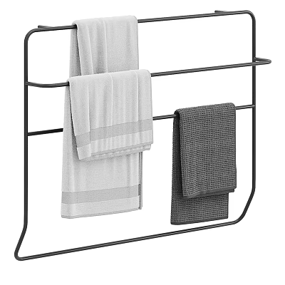Modern Bathroom Cabinet Rack With Black Metal Frame And Hanging Towels 3d model