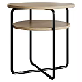 Modern Round Wooden Top Side Table With Black Metal Frame Structure Design 3d model