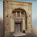 Traditional Stone Entrance Gate With Arched Top Intricate Carvings And Decorative Elements