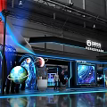 Baidu Futuristic Tech Exhibition Booth With Arched Structure Blue Lighting Background Screen And Person