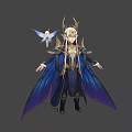 Elf Character With Ornate Blue Robe Antler Headpiece And Butterfly Fairy Creature