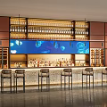 Modern Luxury Bar Counter Interior With Illuminated Wine Display Shelves And Elegant Comfortable Bar Stools