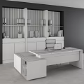 Modern Leisure Chair In Home Office With Wooden Bookshelf And Black Desk