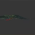3D Topographic Map Model Showing Detailed Green Terrain And Blue Water Area