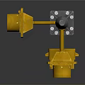 Yellow Traffic Light Structure With Metal Pole And Multiple Signal Lights