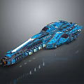 Blue Sci-Fi Spaceship With Complex Structure And Luminous Details For Space Exploration 3d model