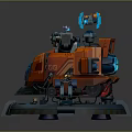 Sci Fi Mechanical Structure With Orange Blue Accents Glowing Elements And Base
