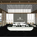 Modern Luxury Sales Office Interior With Grid Ceiling And Model House 3d model