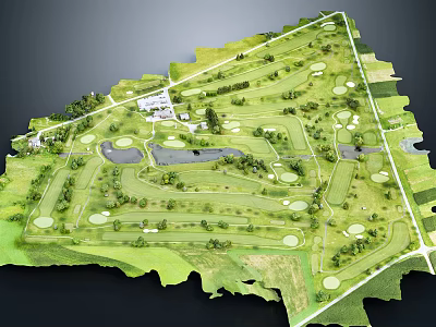 Golf Course Layout Design With Green Fairways Water Hazards And Sand Bunkers 3d model