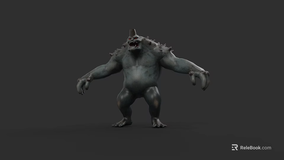 Fierce Spiked Back Game Monster Character With Horned Head And Bulky Limbs 3d model 