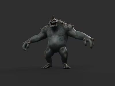 Fierce Spiked Back Game Monster Character With Horned Head And Bulky Limbs 3d model