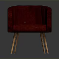 Modern Red Velvet Accent Chair With Scalloped Stitching And Wooden Legs