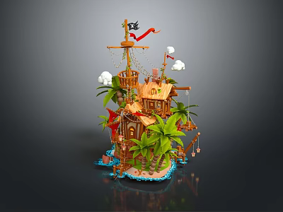 Modern Cartoon Architecture Holiday Paradise Island Chalet Holiday Island Sea House 3d model