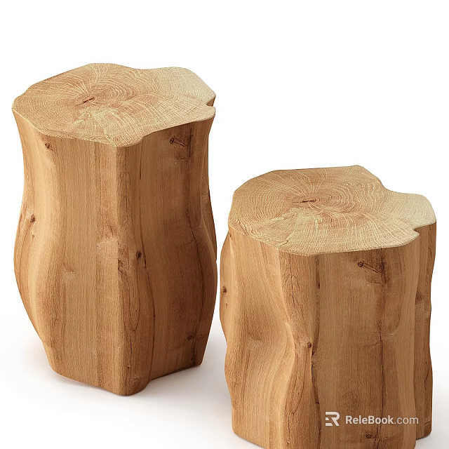 Natural Wooden Tree Stump Side Tables with Organic Texture and Rustic Design 3d model