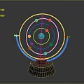 Educational Scientific Model Featuring Circular Structure With Blue Red Spheres Metal Frame And Black Base