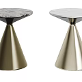 Modern Round Side Tables With Marble Top And Conical Metal Base 3d model