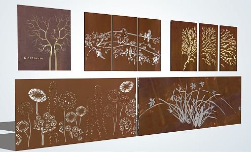 Modern background wall weatherproof steel plate landscape wall 3d model