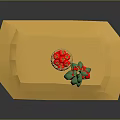 Fresh Red Tomato Fruits Growing On Green Vine With Basket On Yellow Base