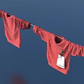 Two Red Sweaters Hanging On A Clothesline With A Visible Tag 3d model