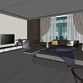 Modern Hotel Guest Room With Sofa Armchairs Zebra Patterned Rug And Floor To Ceiling Windows