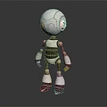White Robot With Blue Glowing Eyes And Metallic Joints Standing In Dark Background