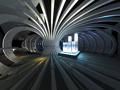 Futuristic Interior Design Featuring Curved White Structures Radiant Lighting And Central 3d model