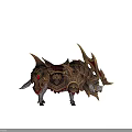 Armored Fantasy Boar Creature With Golden Metallic Armor Red Decorative Spikes And Sharp Horns