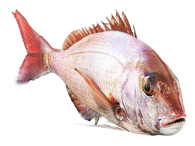 Marine Fish With Red Fins Tail Pinkish Body And Distinct Scales 3d model