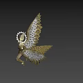 Game Fantasy Character With Intricate Patterned Wings And Gear Shaped Headpiece