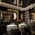Elegant KTV Lounge Interior With Black Decorative Wall Marble Countertops And Wine Bottles