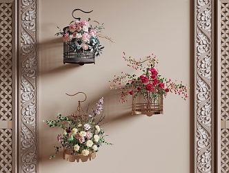 New Chinese Style Pendant Birdcage Flower Birdcage Flower Art Indoor Art Device 3d model