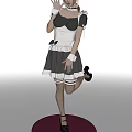 Woman in Classic Maid Outfit with White Apron Black Dress and Ruffled Hat Waving Hand